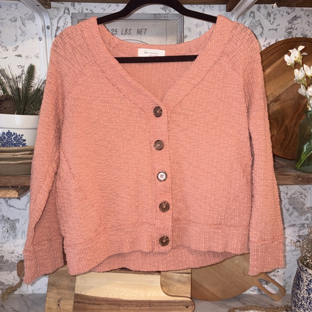 Vince Camuto Women's M Cropped Slub Knit Orange Textured Cottagecore Cardigan